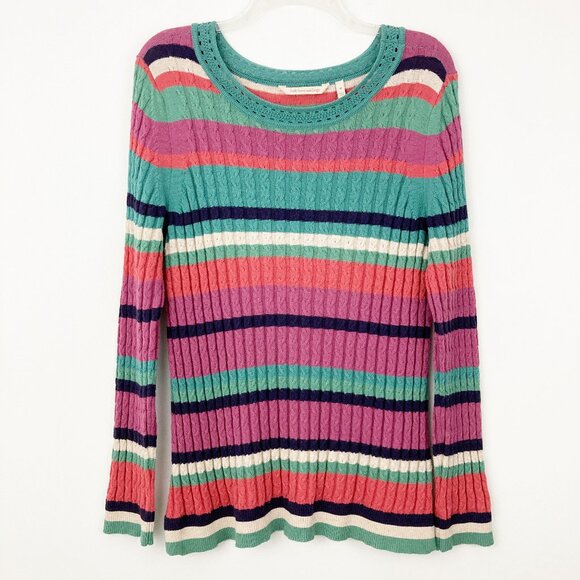 Soft Surroundings Isidor Sweater Size M Cable Knit Striped Cashmere Silk Cotton - Picture 1 of 8